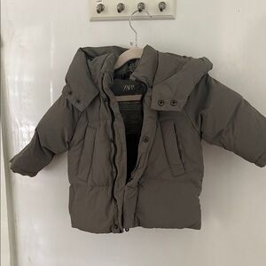 ZARA Kids Olive-Green Hooded Puffer Jacket